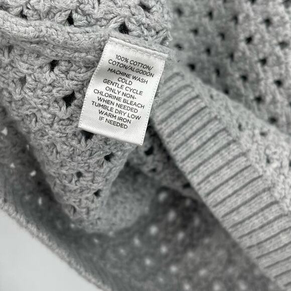 LOFT Cotton Open Knit Sweater Gray Size Large Petite - Picture 4 of 5
